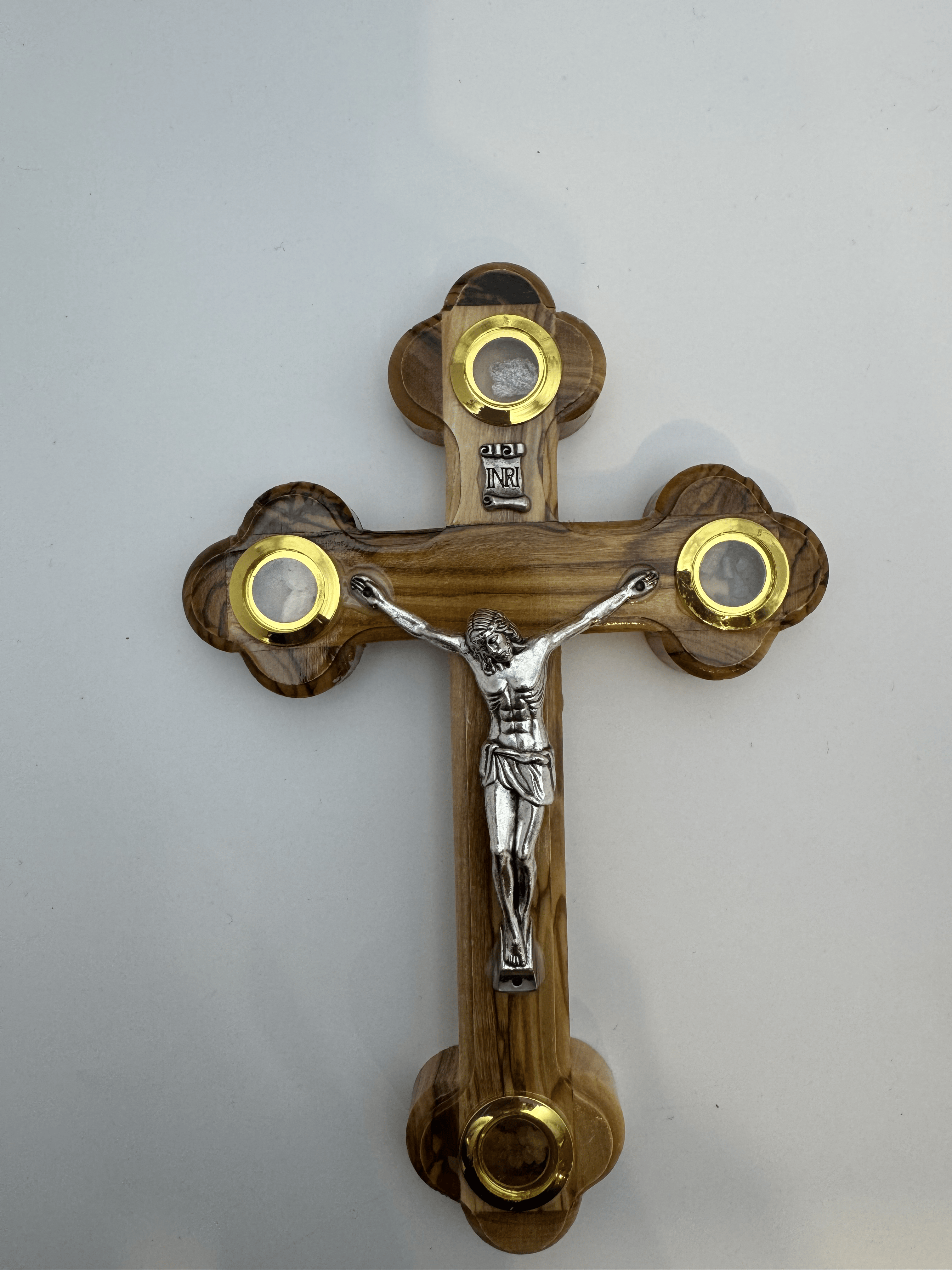 Olive Wood Crucifix with Holy Relics from Jerusalem-Small