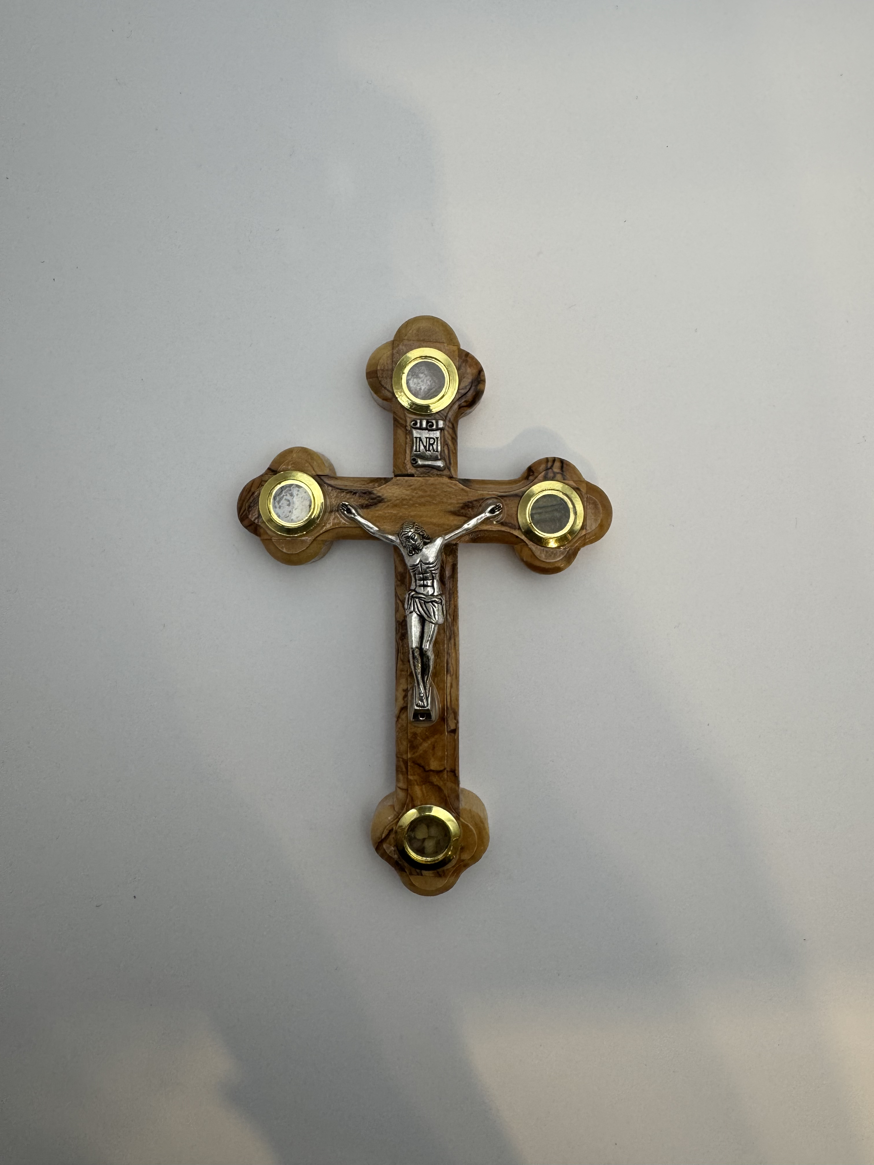 Olive Wood Crucifix with Holy Relics from Jerusalem-Meduim