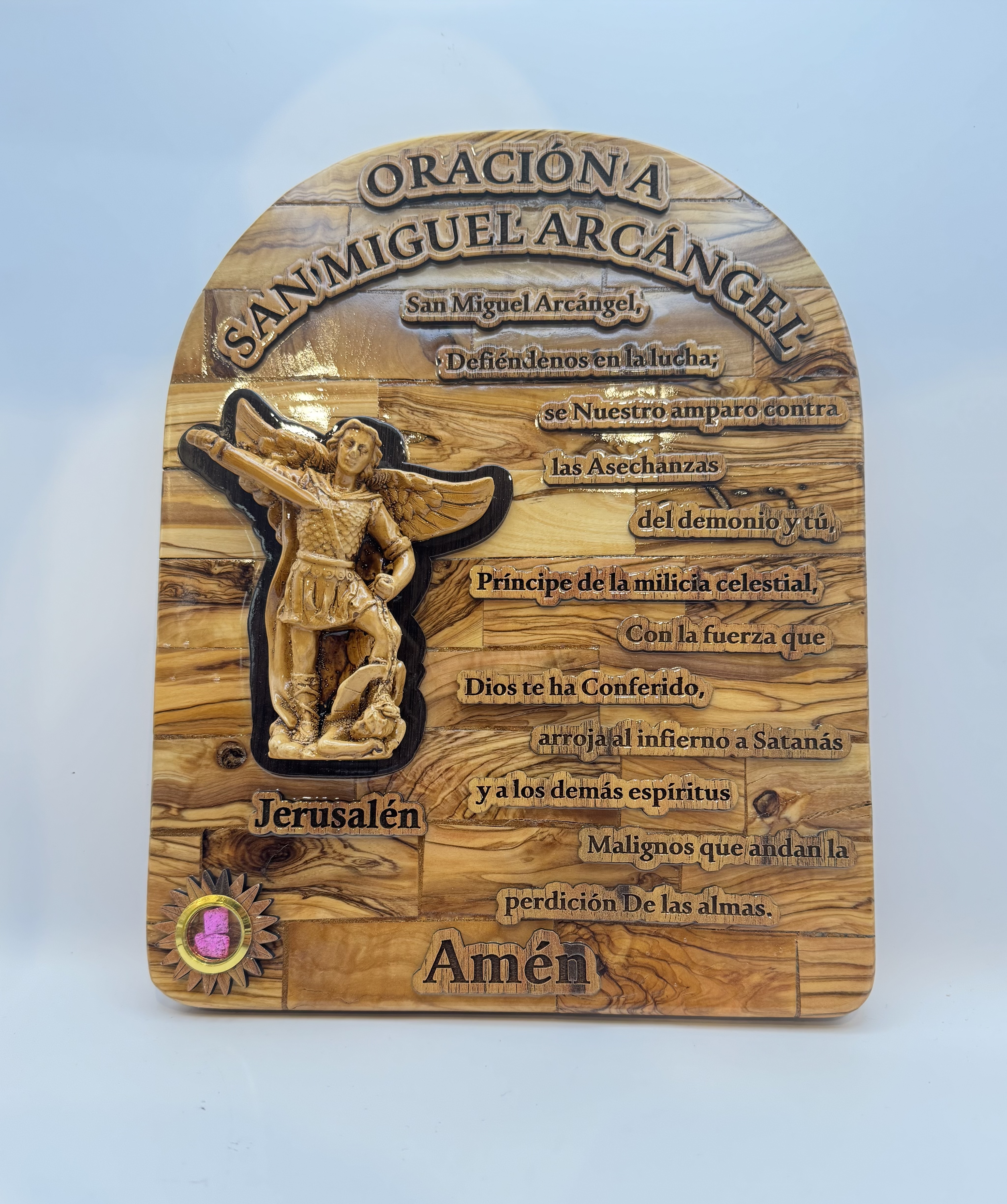 Olivewood Wall Hanging "Oración a San Miguel Arcángel"  "Spanish" 12*9"